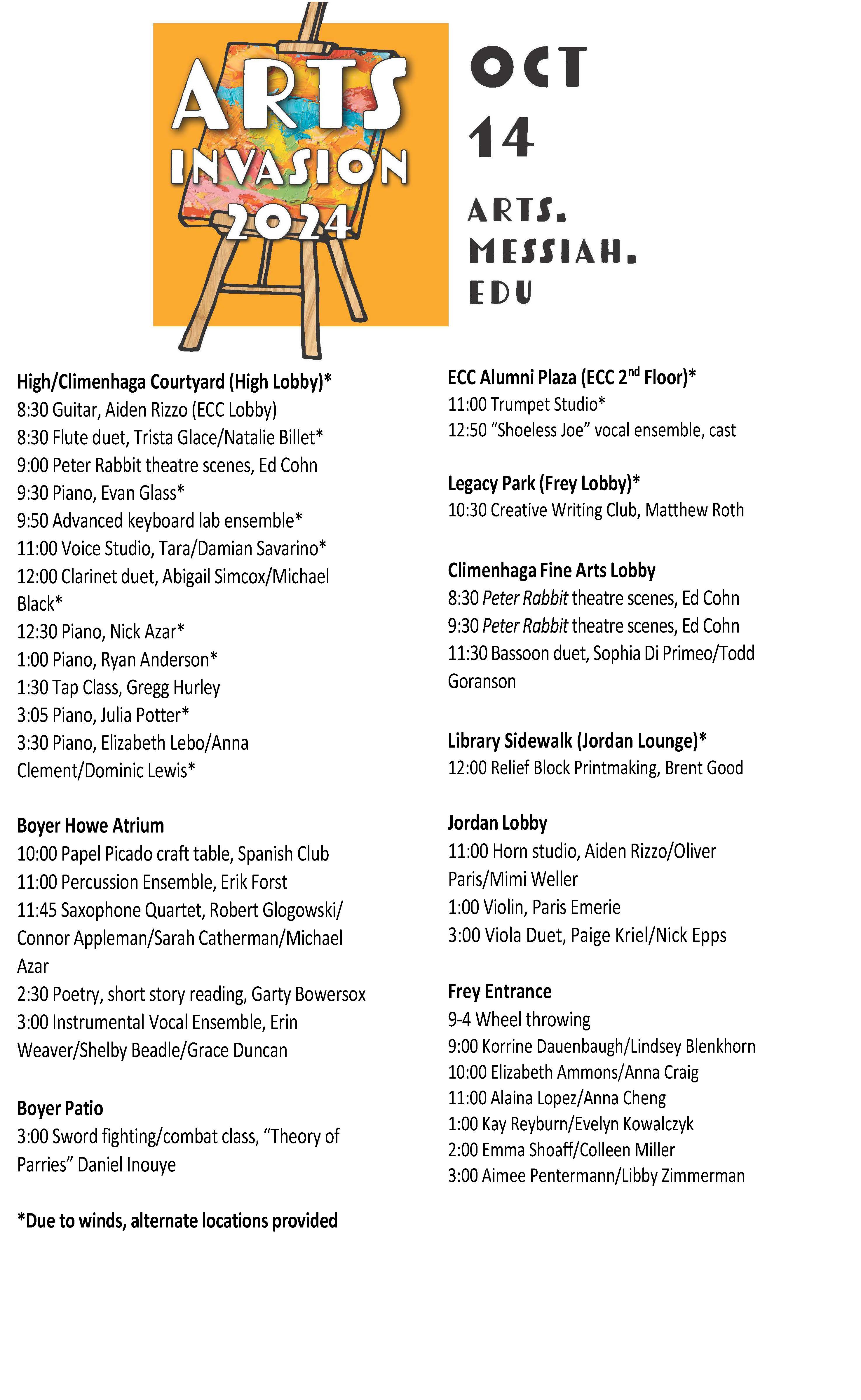 Arts invasion 2024 schedule final