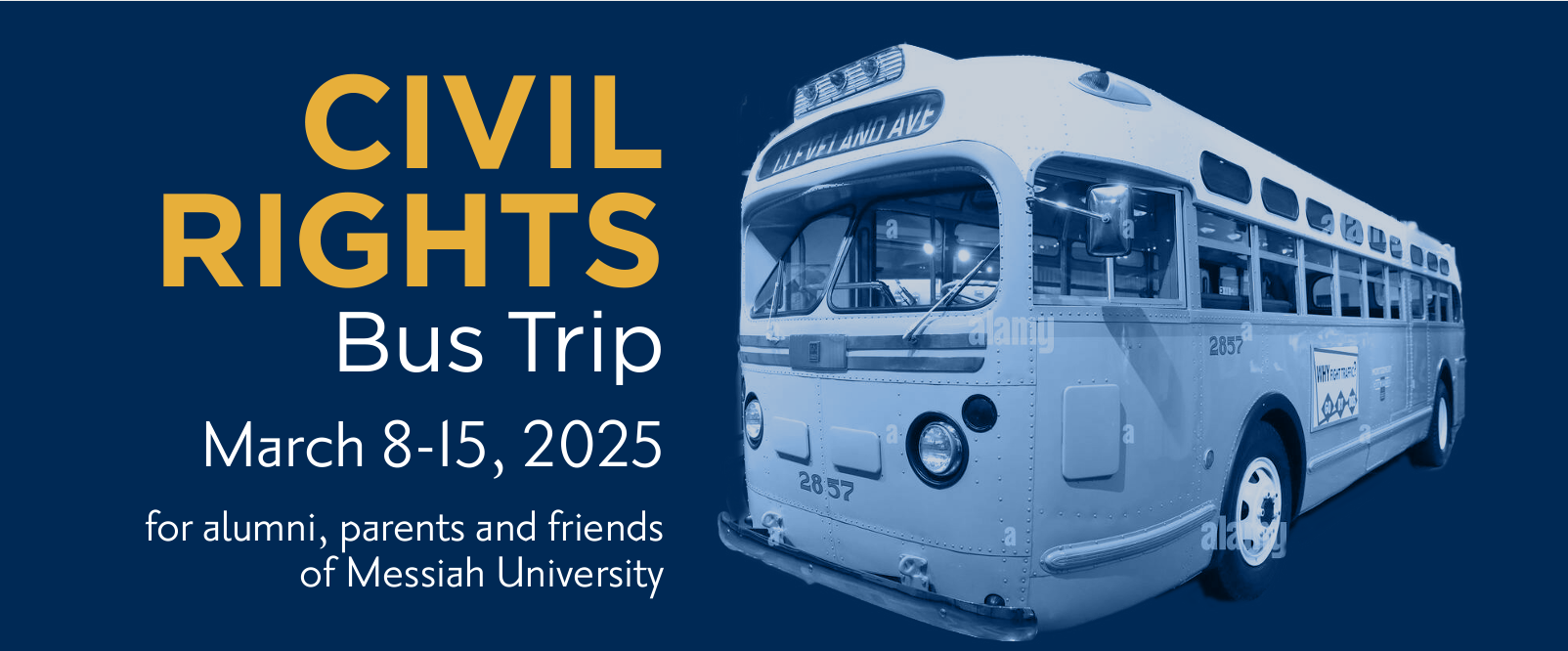 A banner image with the name and date of the Civil Rights Bus Trip