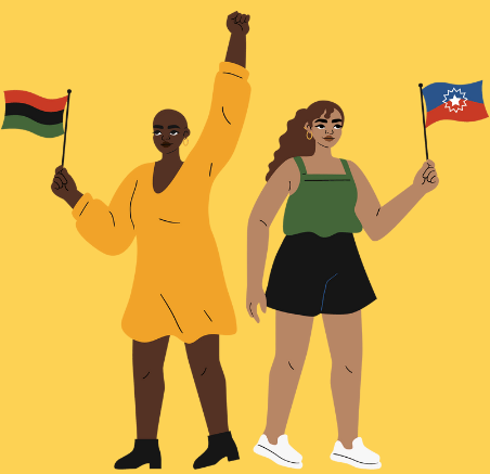 Two people holding Juneteenth flags