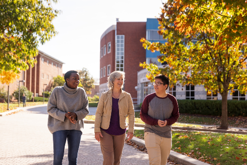 Students walking outside on the Messiah campus